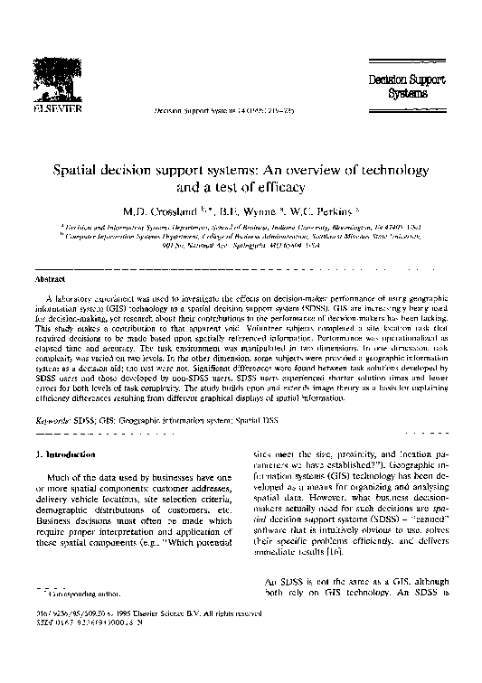 (PDF) Spatial decision support systems: An overview of technology and a ...