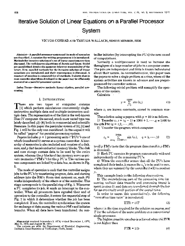 (PDF) Iterative Solution of Linear Equations on a Parallel Processor System