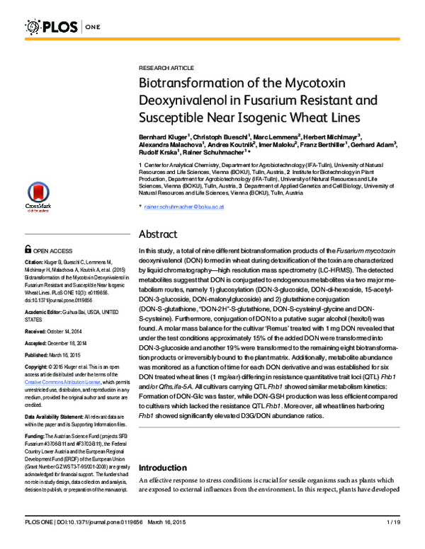 (PDF) Biotransformation of the Mycotoxin Deoxynivalenol in Fusarium ...