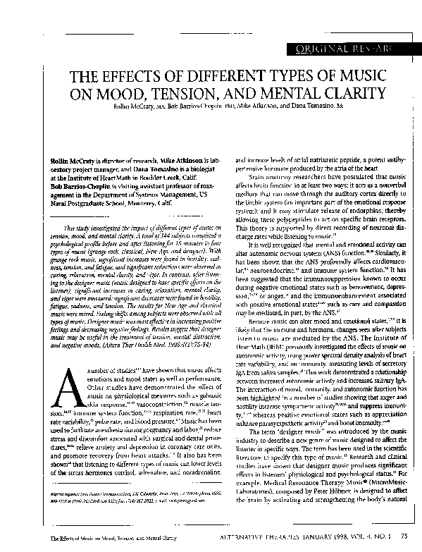 (PDF) The effects of different types of music on mood, tension, and ...