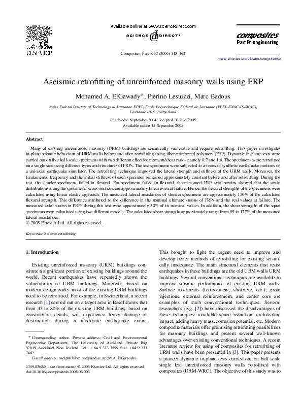 (PDF) Aseismic retrofitting of unreinforced masonry walls using FRP
