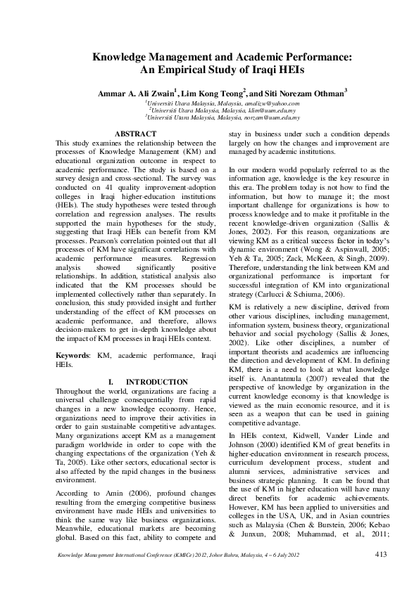 (PDF) Knowledge Management and Academic Performance: An Empirical Study ...