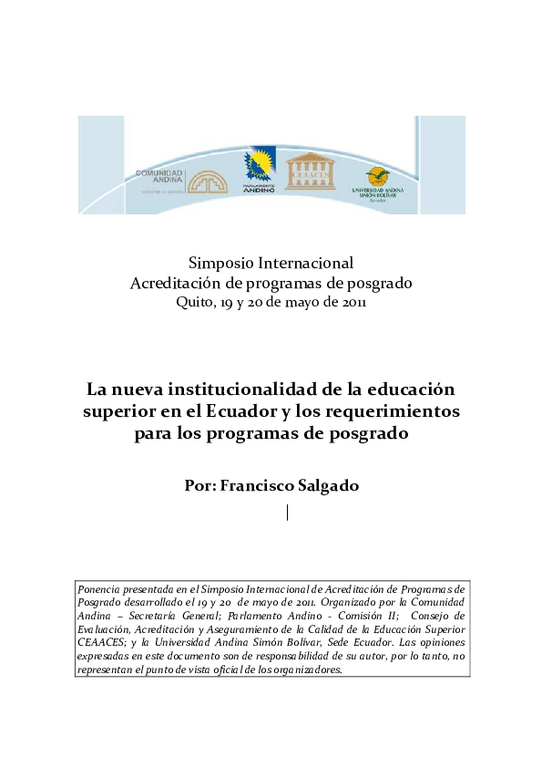 (PDF) La nueva institucionalidad de la educación superior en el Ecuador ...