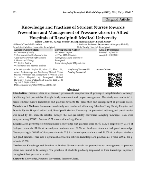 (PDF) Knowledge and Practices of Student Nurses towards Prevention and ...