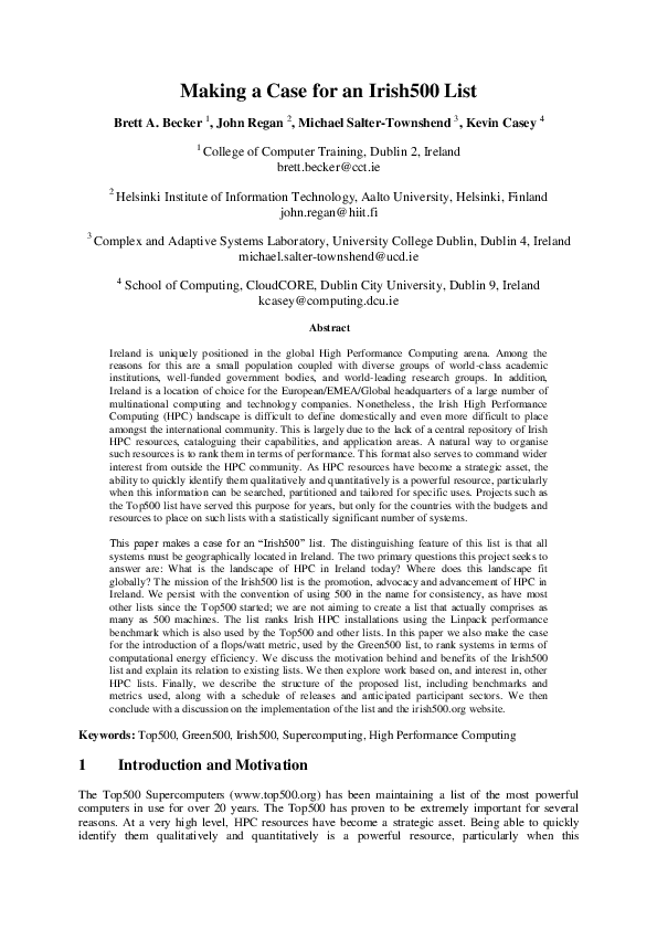 (PDF) Making a Case for an Irish500 List