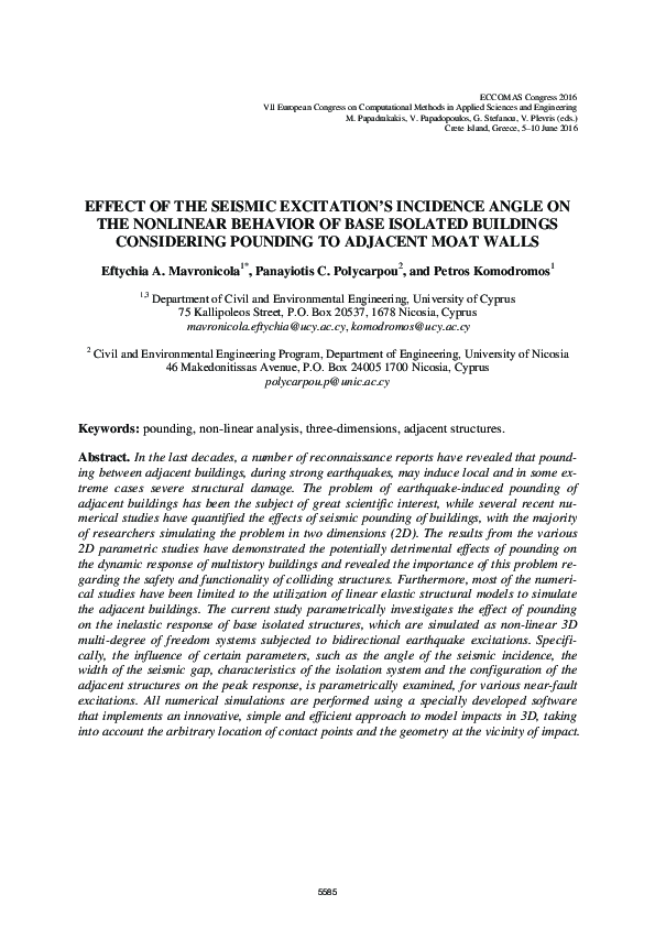 (PDF) Effect of the Seismic Excitation’s Incidence Angle on the ...