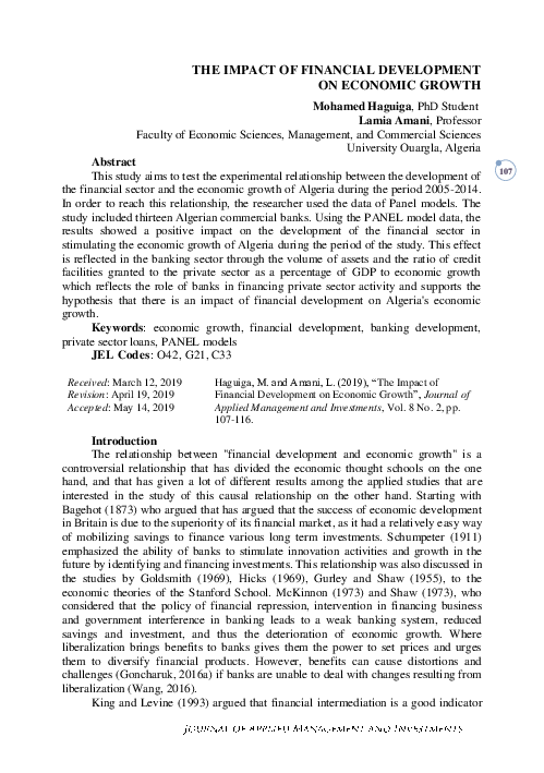 (PDF) The Impact of Financial Development on Economic Growth