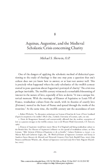 (PDF) Aquinas, Augustine, and the Medieval Scholastic Crisis concerning ...