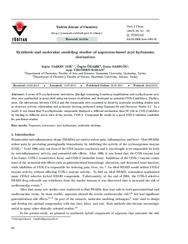 Synthesis and molecular modeling studies of naproxen-based acyl hydrazone derivatives