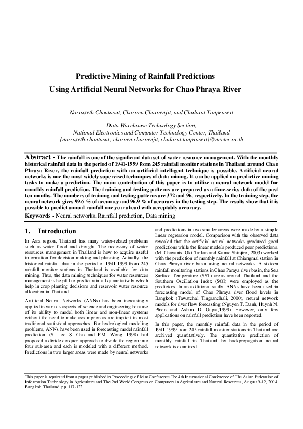 (PDF) Predictive Mining of Rainfall Predictions Using Artificial Neural ...