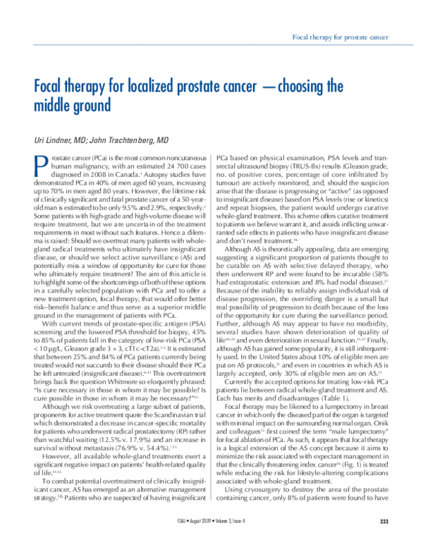 (PDF) Focal therapy for localized prostate cancer -choosing the middle ...