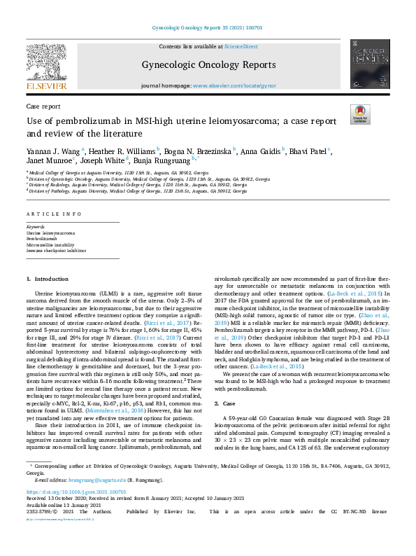 (PDF) Use of pembrolizumab in MSIhigh uterine a case report and review of the