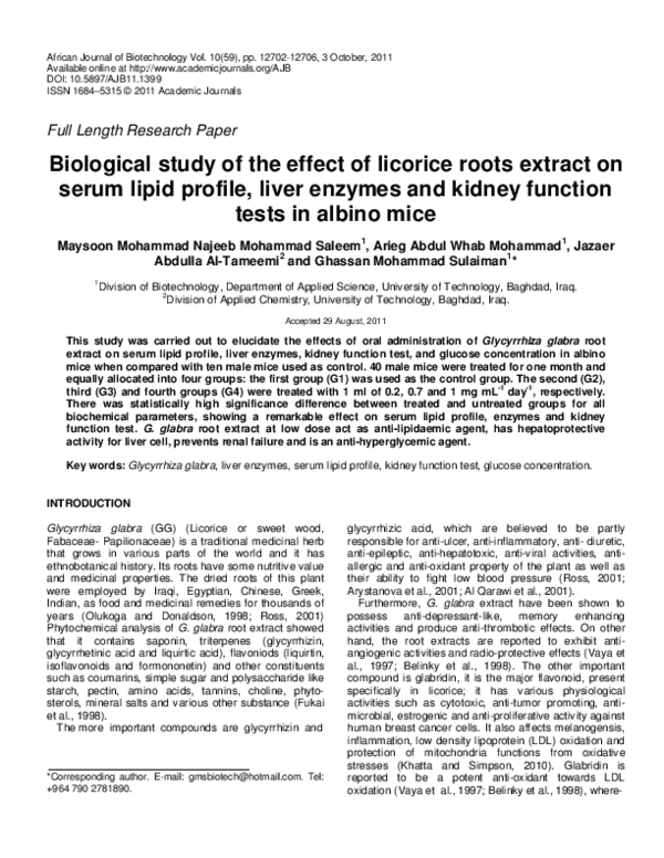 (PDF) Biological study of the effect of licorice roots extract on serum ...