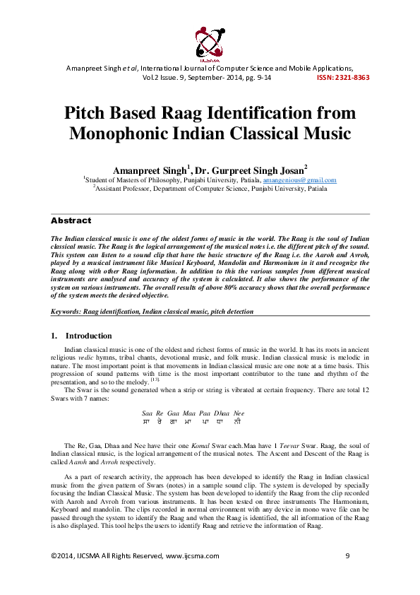 (PDF) Pitch Based Raag Identification from Monophonic Indian Classical ...