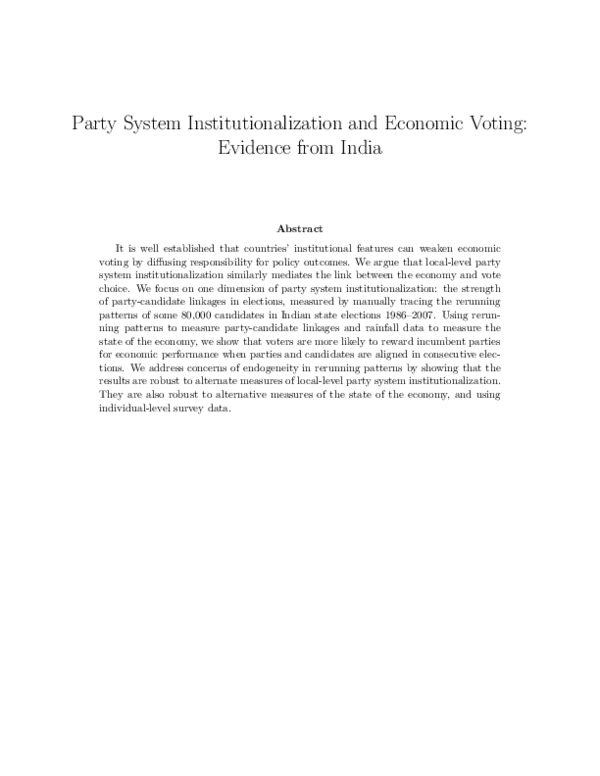 (PDF) Party System Institutionalization and Economic Voting: Evidence ...
