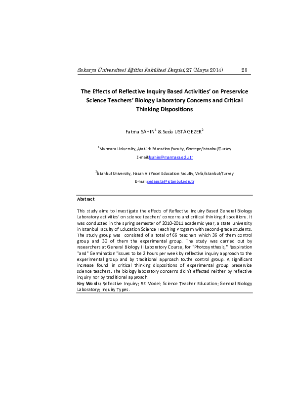(PDF) The Effects of Reflective Inquiry Based Activities’ on Preservice ...