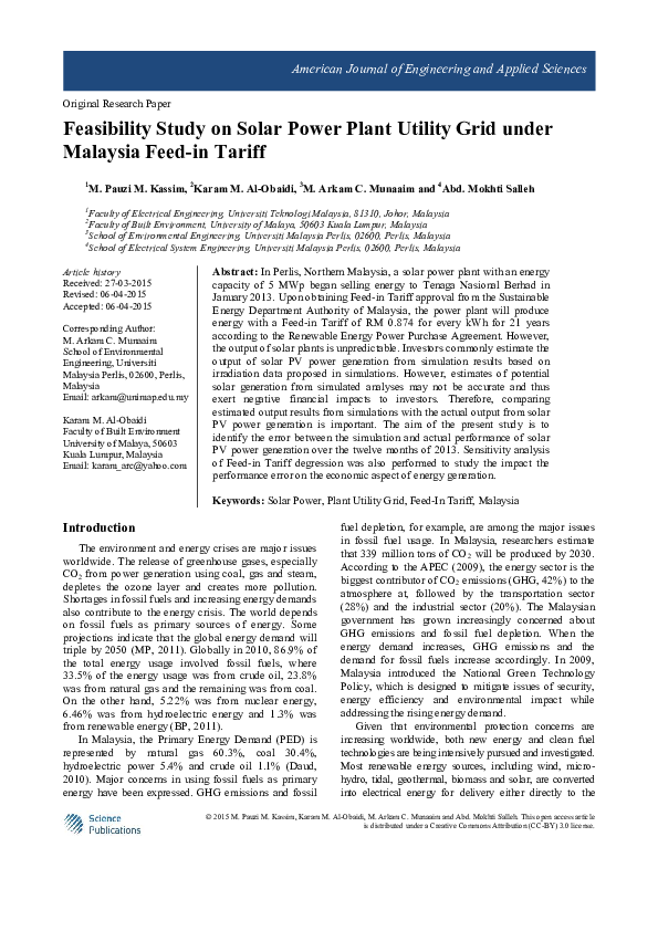 (PDF) Feasibility Study on Solar Power Plant Utility Grid under ...