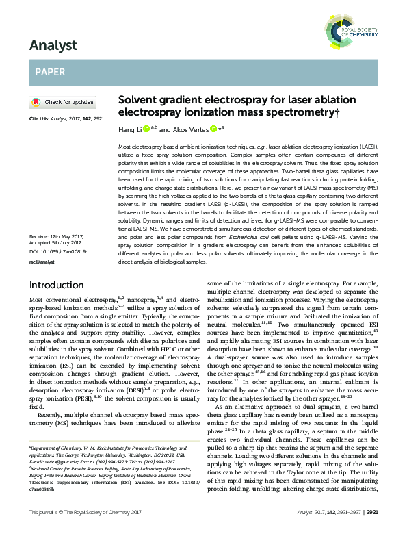 (PDF) Solvent gradient electrospray for laser ablation electrospray ionization mass spectrometry