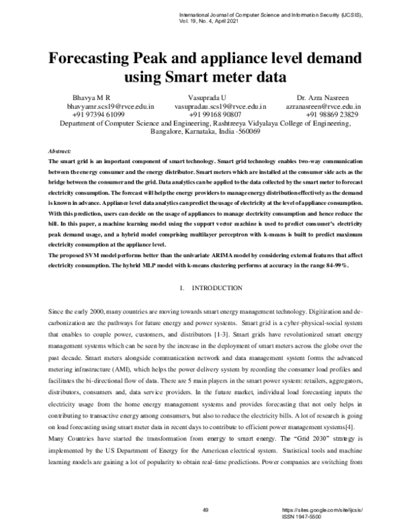 (PDF) Forecasting Peak and Appliance Level Demand Using Smart Meter Data