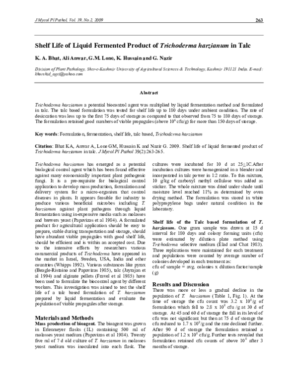(PDF) Shelf Life of Liquid Fermented Product of Trichoderma harzianum ...