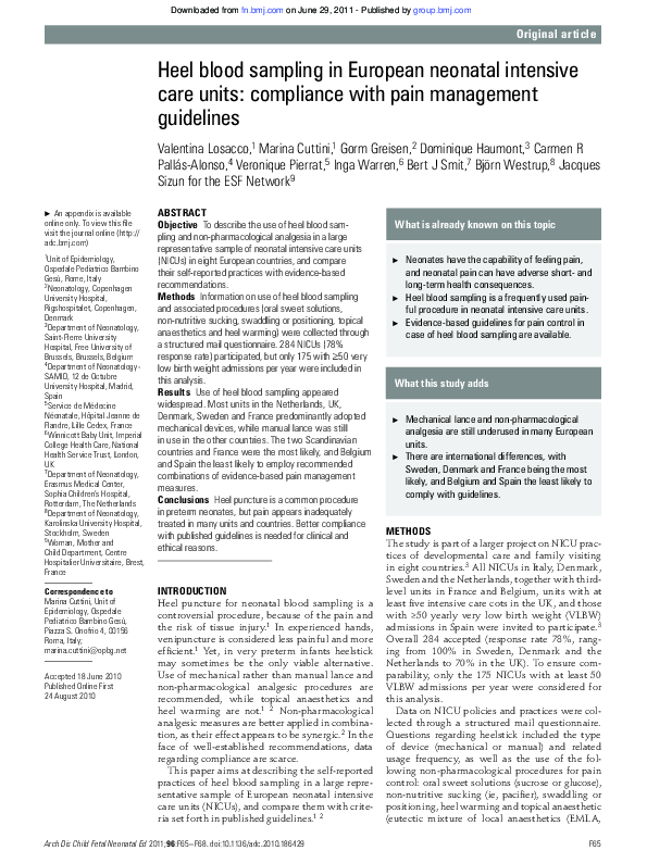 (PDF) Heel blood sampling in European neonatal intensive care units compliance with pain
