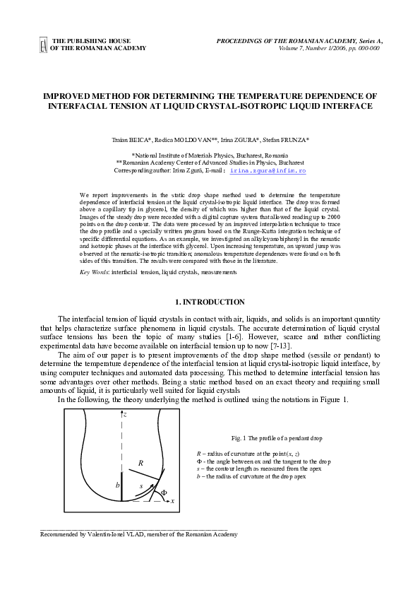 Pdf Improved Method For Determining The Temperature Dependence Of Inter Tension At Liquid Crystal Isotropic Zgura Irina Academia Edu - Pendant Drop Method Pdf Pdf Improved Method For Determining The Temperature Dependence Of Inter Tension At Liquid Crystal Isotropic Zgura Irina Academia Edu - Pendant Drop Method Pdf