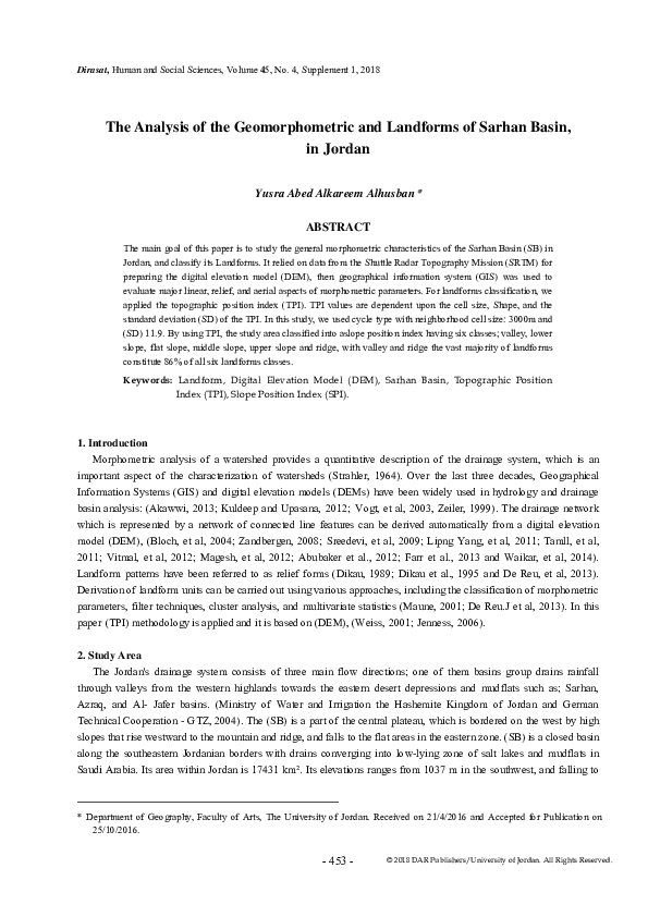 (PDF) The Analysis Of The Geomorphometric And Landforms Of Sarhan Basin ...