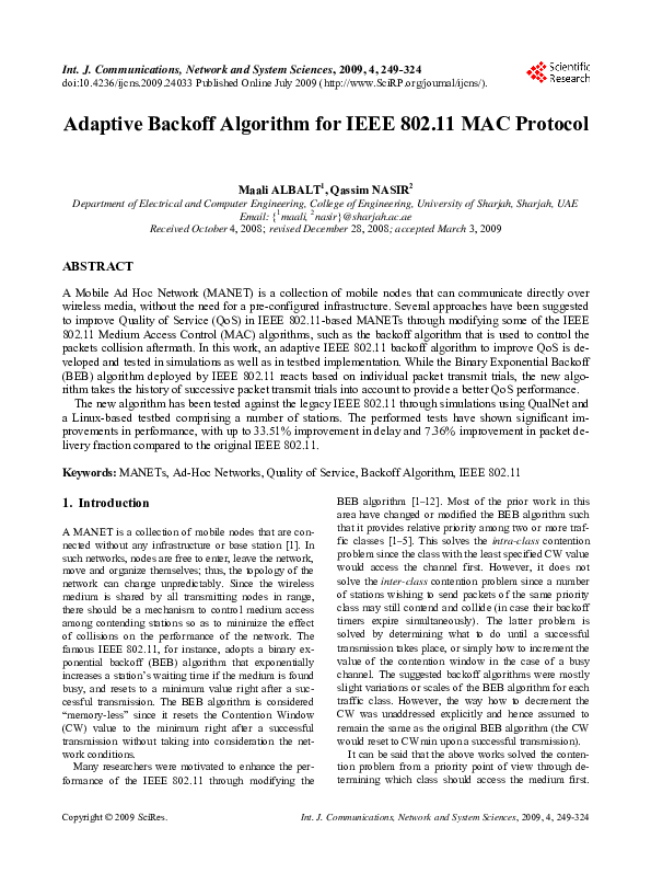 (PDF) Adaptive Backoff Algorithm for IEEE 802.11 MAC Protocol