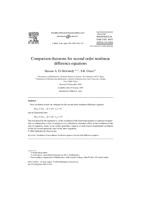 (PDF) Comparison theorems for second order nonlinear difference equations