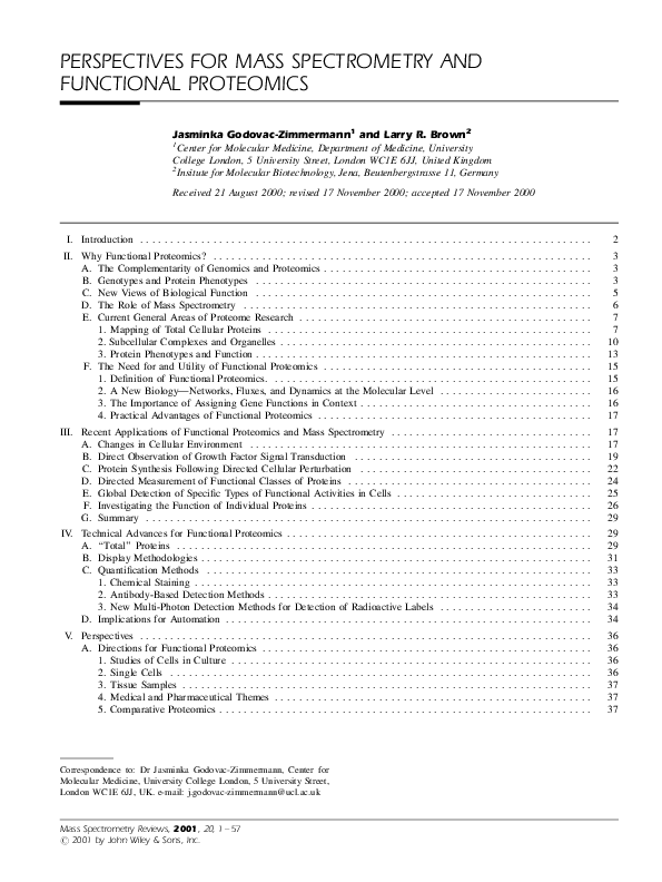 (PDF) Perspectives for mass spectrometry and functional proteomics
