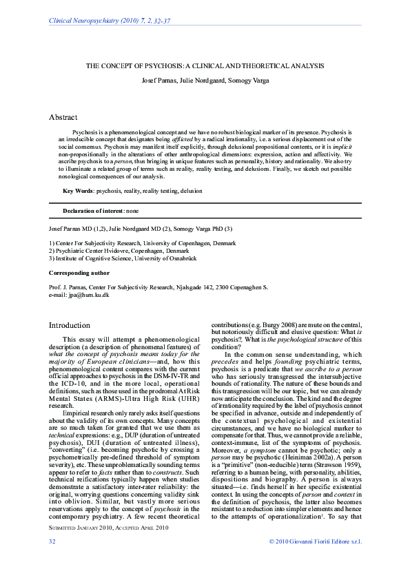 (PDF) The concept of psychosis: A clinical and theoretical analysis