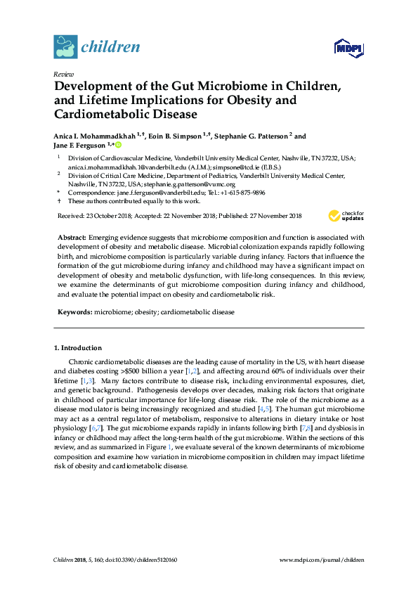 (PDF) Development of the Gut Microbiome in Children, and Lifetime ...