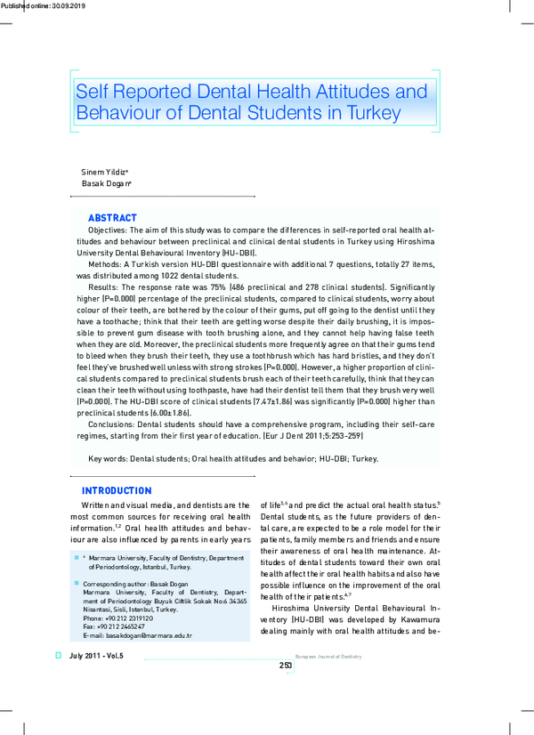 (PDF) Self Reported Dental Health Attitudes and Behaviour of Dental ...