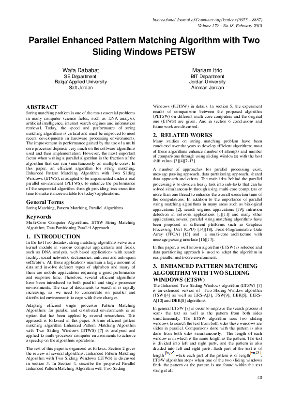 (PDF) Parallel Enhanced Pattern Matching Algorithm with Two Sliding ...