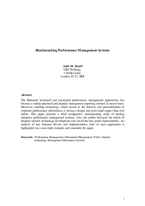 (PDF) Benchmarking performance management systems