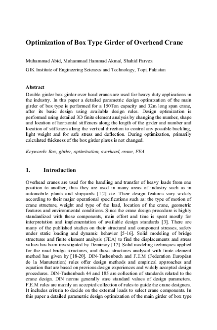 (PDF) Optimization of Box Type Girder of Overhead Crane