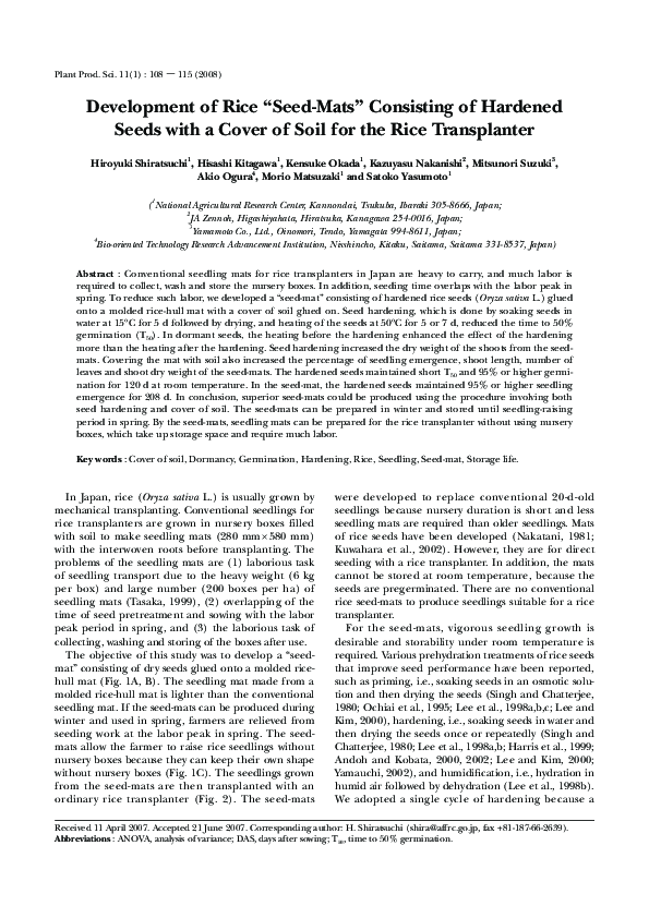 (PDF) Development of Rice “Seed-Mats” Consisting of Hardened Seeds with ...