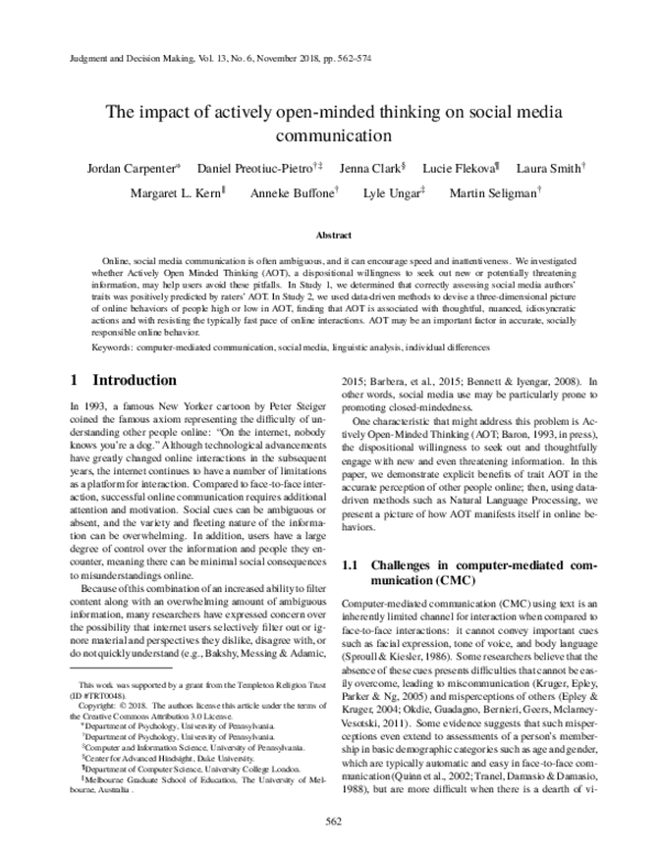 (PDF) The impact of actively openminded thinking on social media