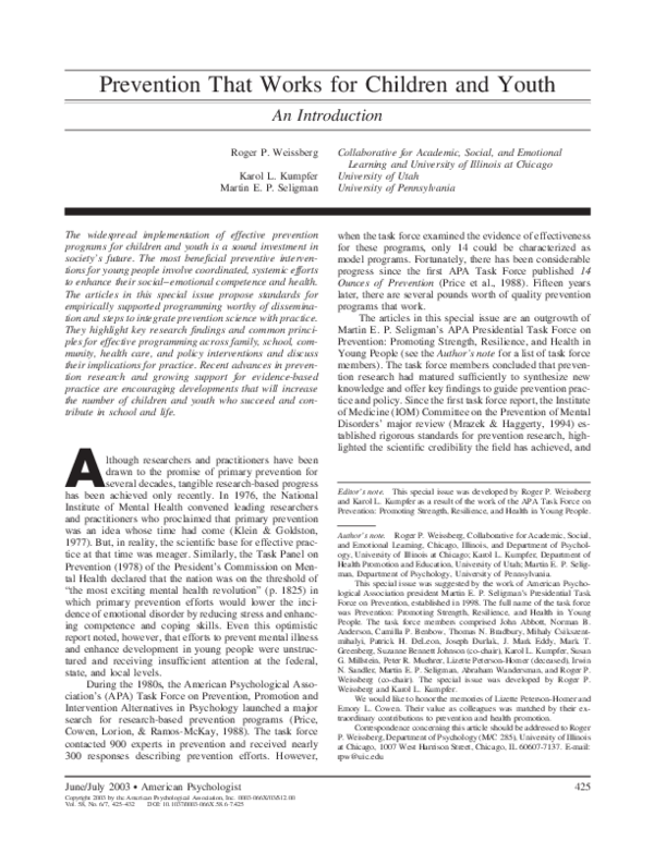 (PDF) Prevention that works for children and youth: An introduction