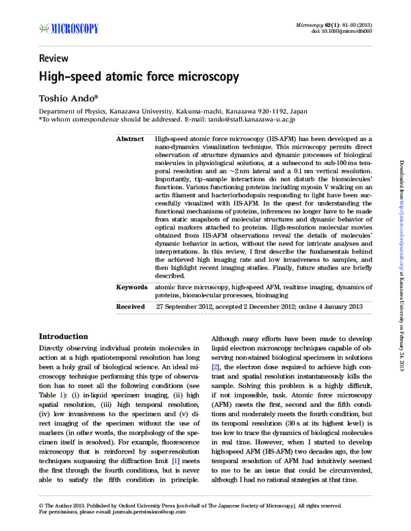 Pdf High Speed Atomic Force Microscopy Paul Hansma Academia Edu
