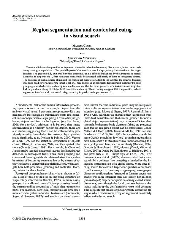 (PDF) Region segmentation and contextual cuing in visual search