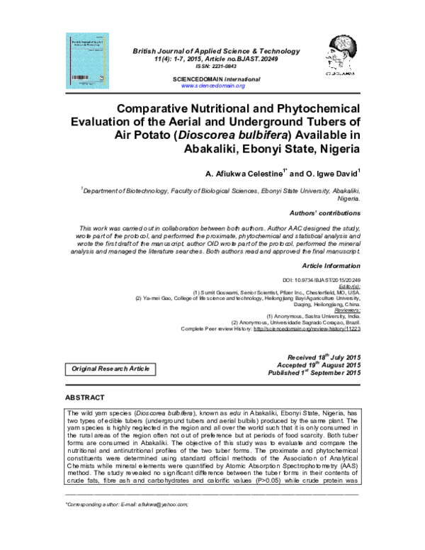 (PDF) Comparative Nutritional and Phytochemical Evaluation of the ...