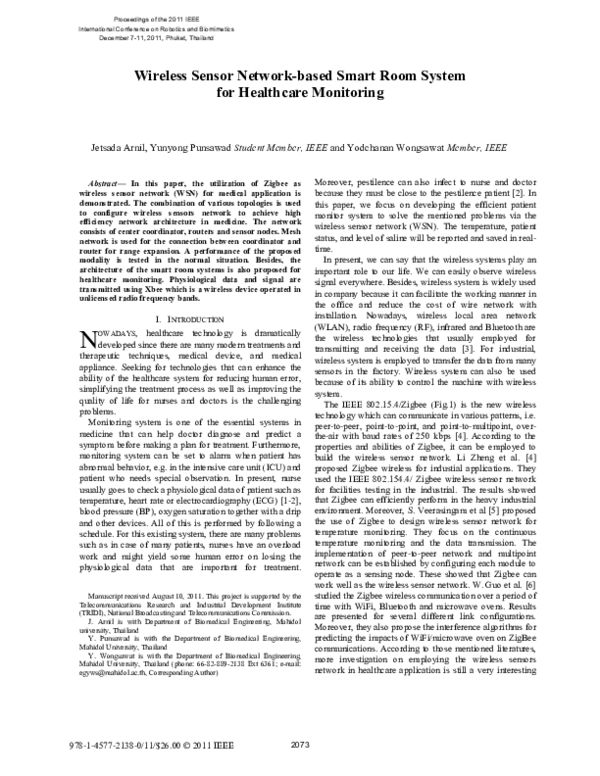 (PDF) Wireless sensor network-based smart room system for healthcare ...