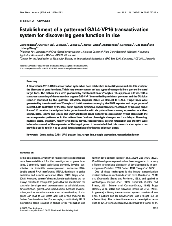 (PDF) Establishment of a patterned GAL4-VP16 transactivation system for ...