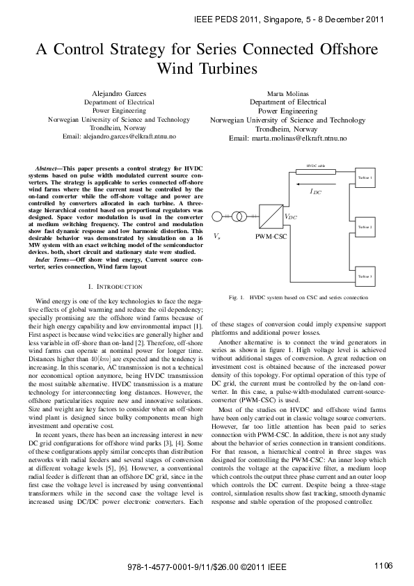 (PDF) A control strategy for series connected offshore wind turbines
