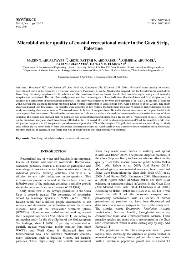 (PDF) Microbial water quality of coastal recreational water in the Gaza ...