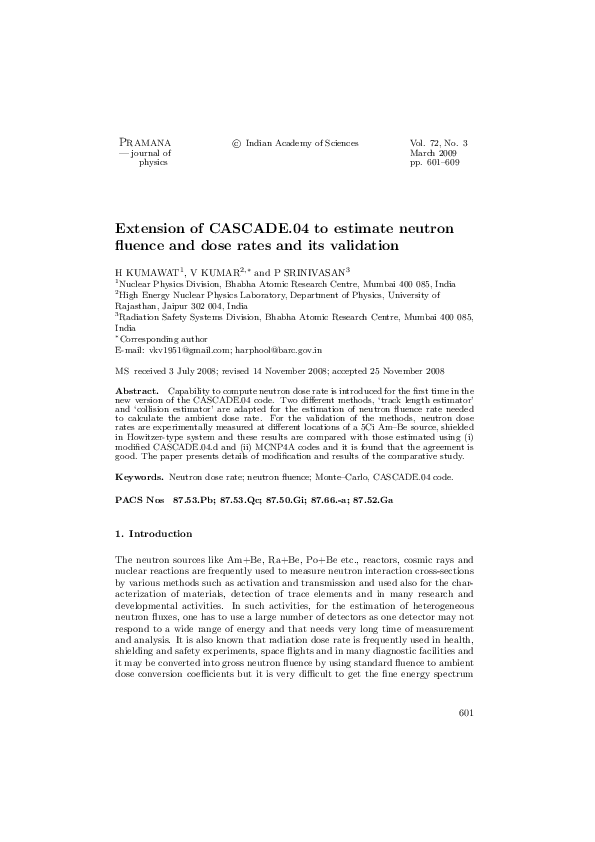 (PDF) Extension of CASCADE.04 to estimate neutron fluence and dose ...