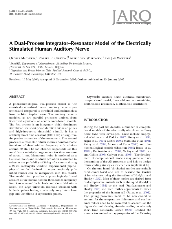 (PDF) A Dual-Process Integrator–Resonator Model of the Electrically ...