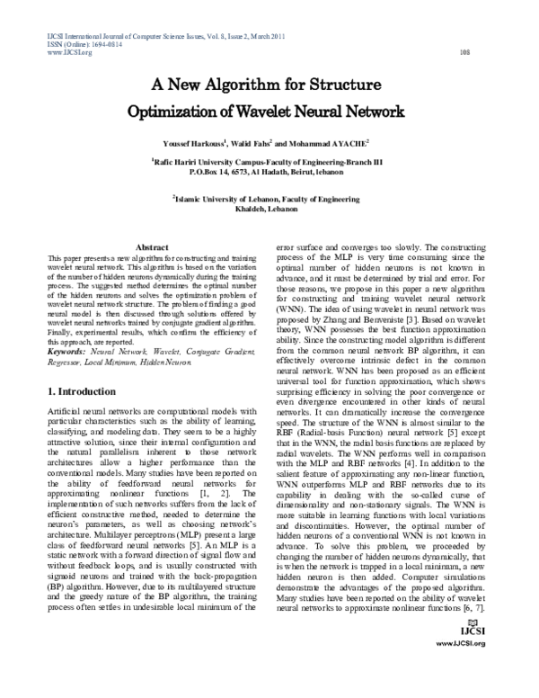 (PDF) A New Algorithm for Structure Optimization of Wavelet Neural Network