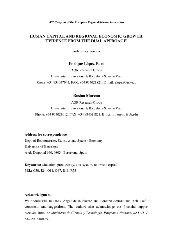 (PDF) Human Capital and Regional Economic Growth. Evidence from the ...